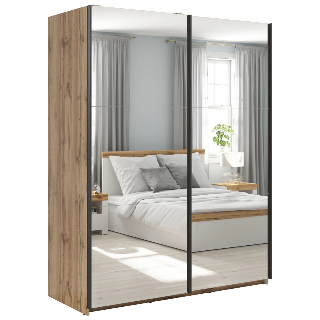 Skapis ar bīdāmām durvīm un diviem spoguļiem TETRIX 153 cm Wotan ozols — 5 attēls