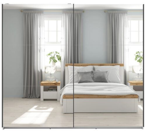 Skapis ar bīdāmām durvīm un diviem spoguļiem TETRIX 220 cm balts, spīdīgs