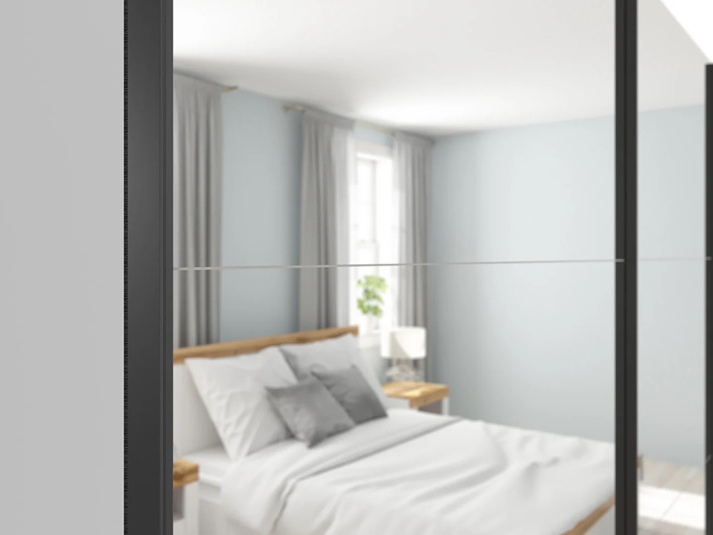 Skapis ar bīdāmām durvīm un diviem spoguļiem TETRIX 220 cm balts, spīdīgs — 4 attēls