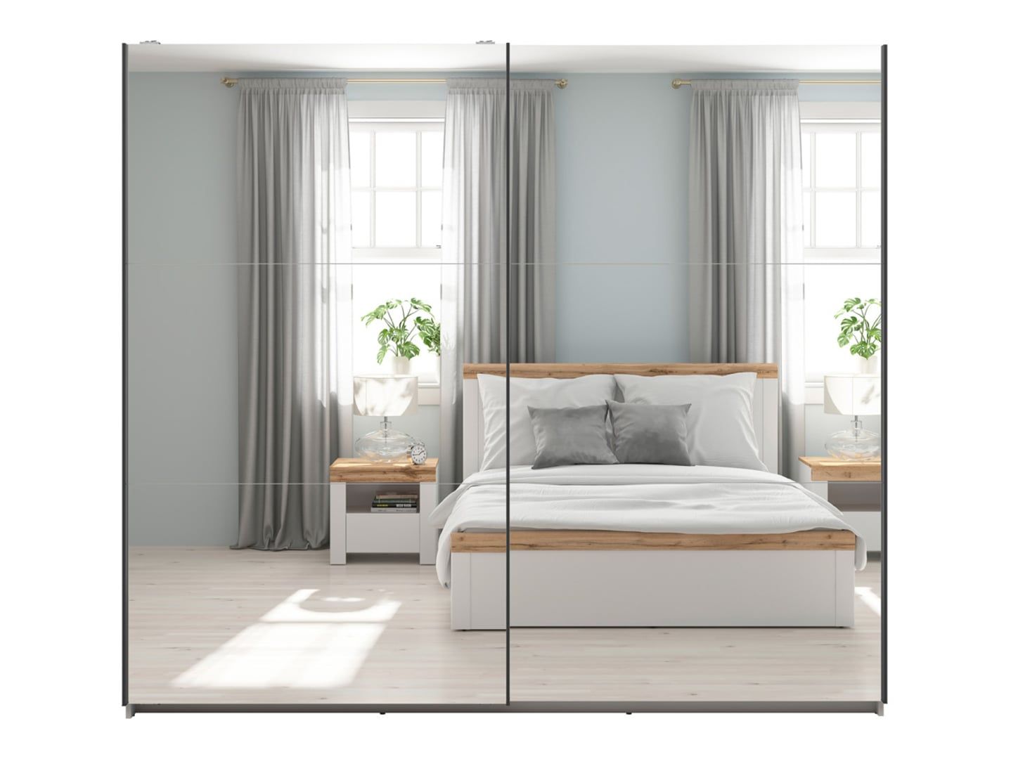 Skapis ar bīdāmām durvīm un diviem spoguļiem TETRIX 220 cm kašmirs