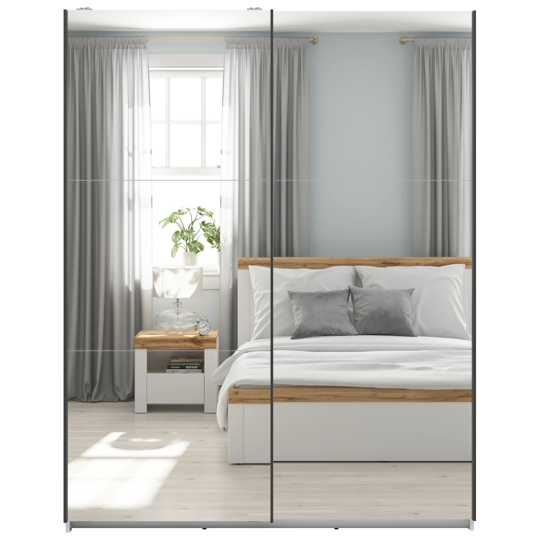Skapis ar bīdāmām durvīm un diviem spoguļiem TETRIX 153 cm balts, spīdīgs