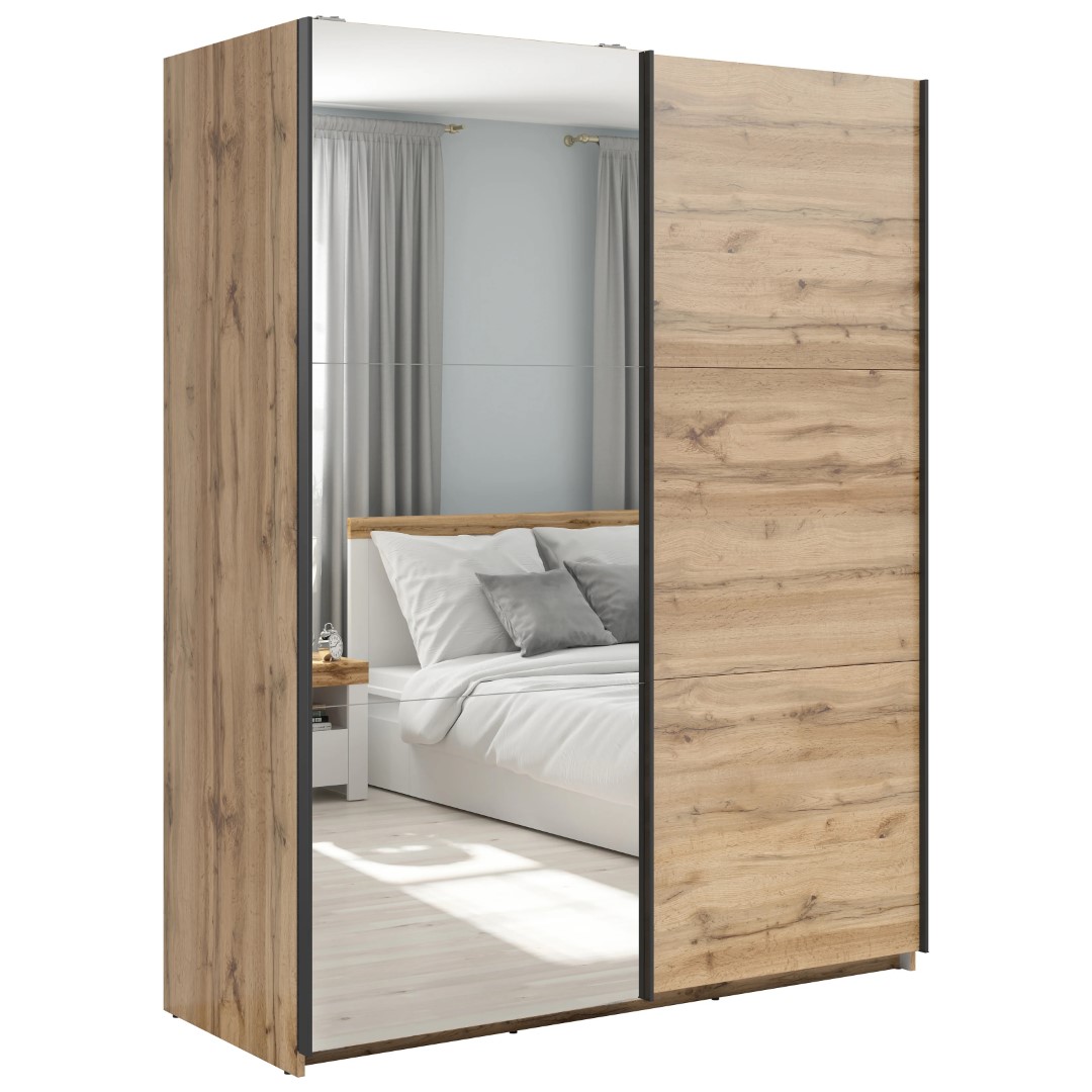 TETRIX skapis ar bīdāmām durvīm un spoguli, 153 cm, Wotan ozols — 5 attēls