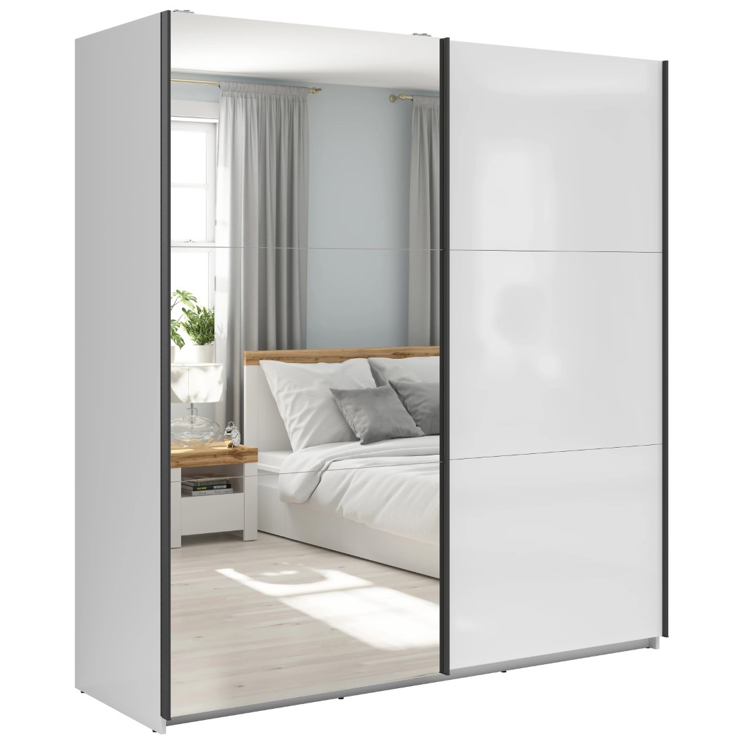 TETRIX skapis ar bīdāmām durvīm un spoguli, 183 cm, spīdīgi balts — 5 attēls