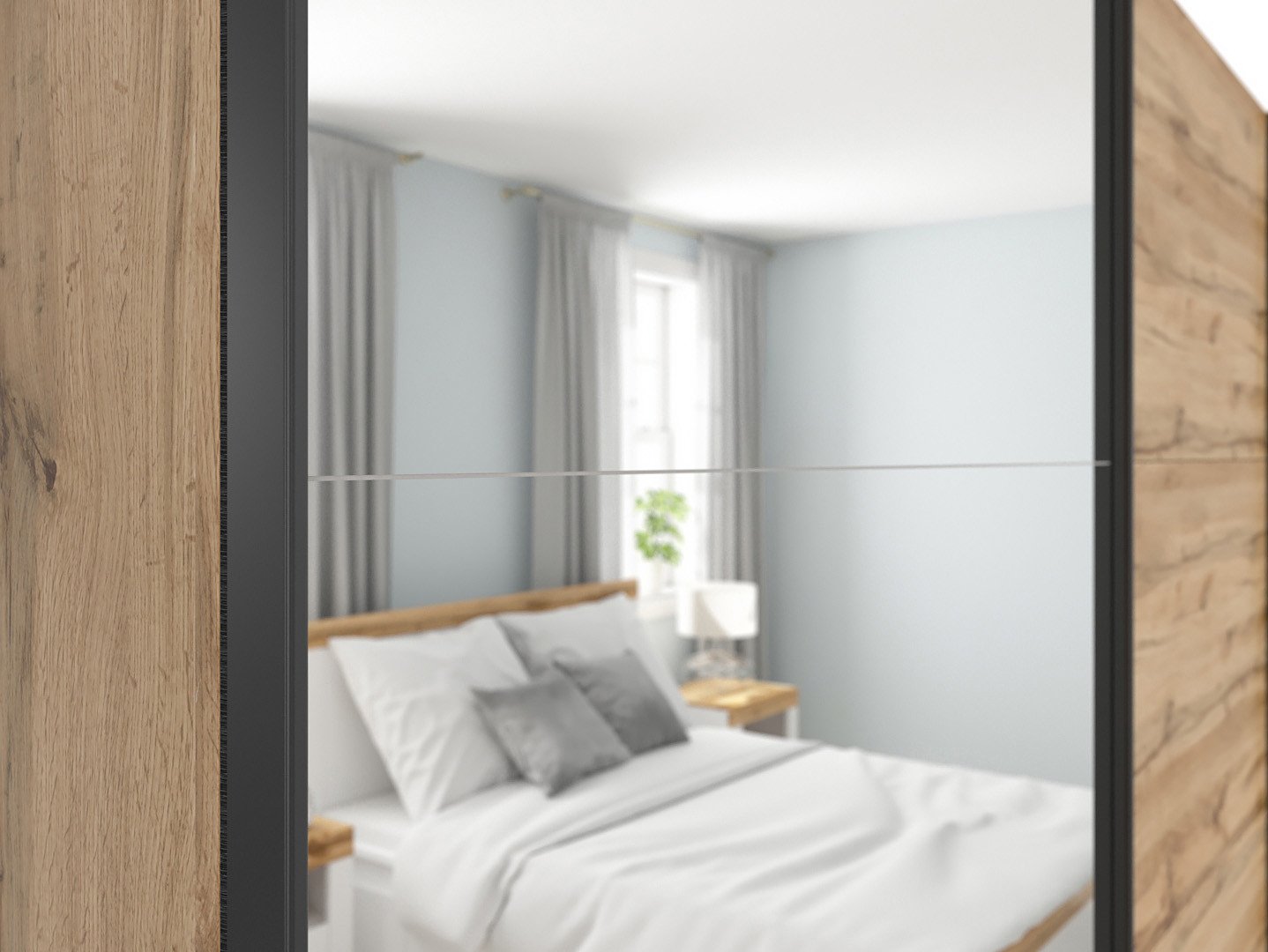 TETRIX skapis ar bīdāmām durvīm un spoguli, 220 cm, Wotan ozols — 4 attēls