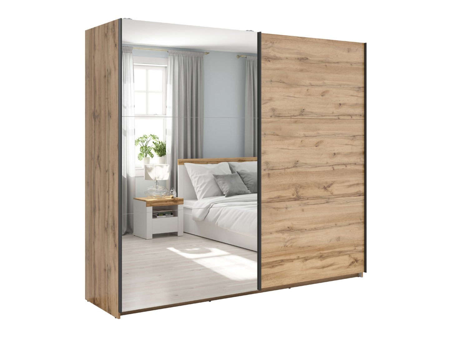 TETRIX skapis ar bīdāmām durvīm un spoguli, 220 cm, Wotan ozols — 5 attēls