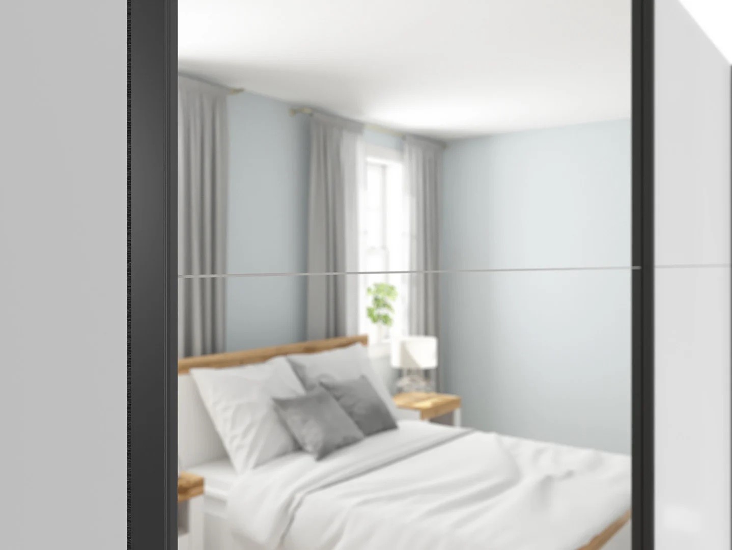 TETRIX 220 cm skapis ar bīdāmām durvīm un spoguli, balts, spīdīgs — 4 attēls