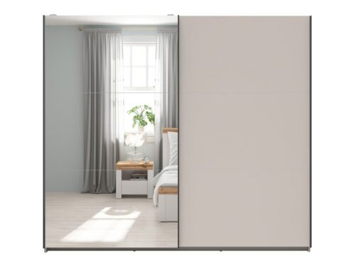 Skapis ar bīdāmām durvīm un spoguli TETRIX 220 cm kašmira krāsā
