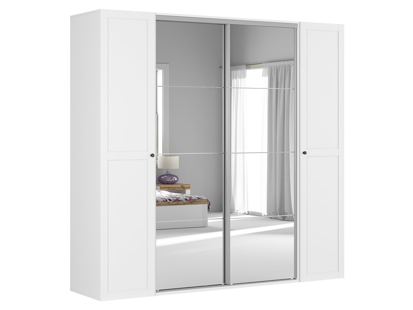 Četrdurvju skapis ar bīdāmiem spoguļiem FLEX 250 cm balts/pelēks