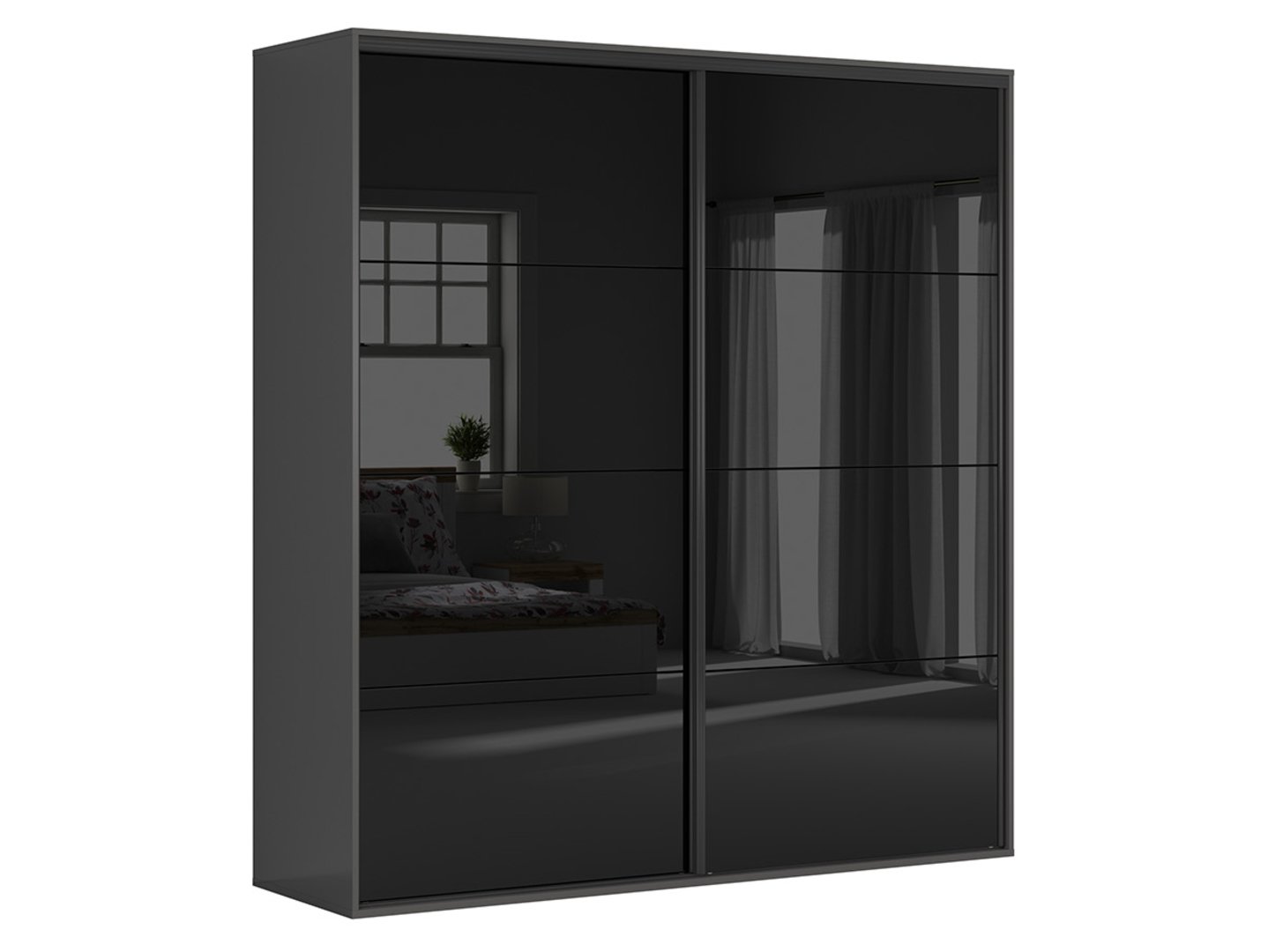 FLEX skapis ar bīdāmām durvīm, 220 cm, grafīta/spīdīgi melns