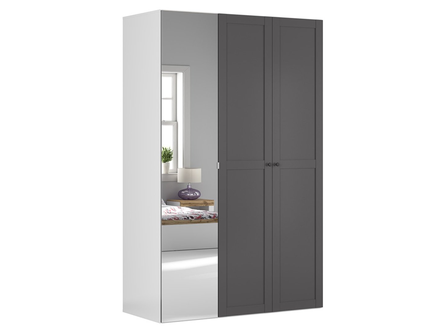 FLEX trīsdurvju skapis ar spoguli, 150 cm, balts/grafīts