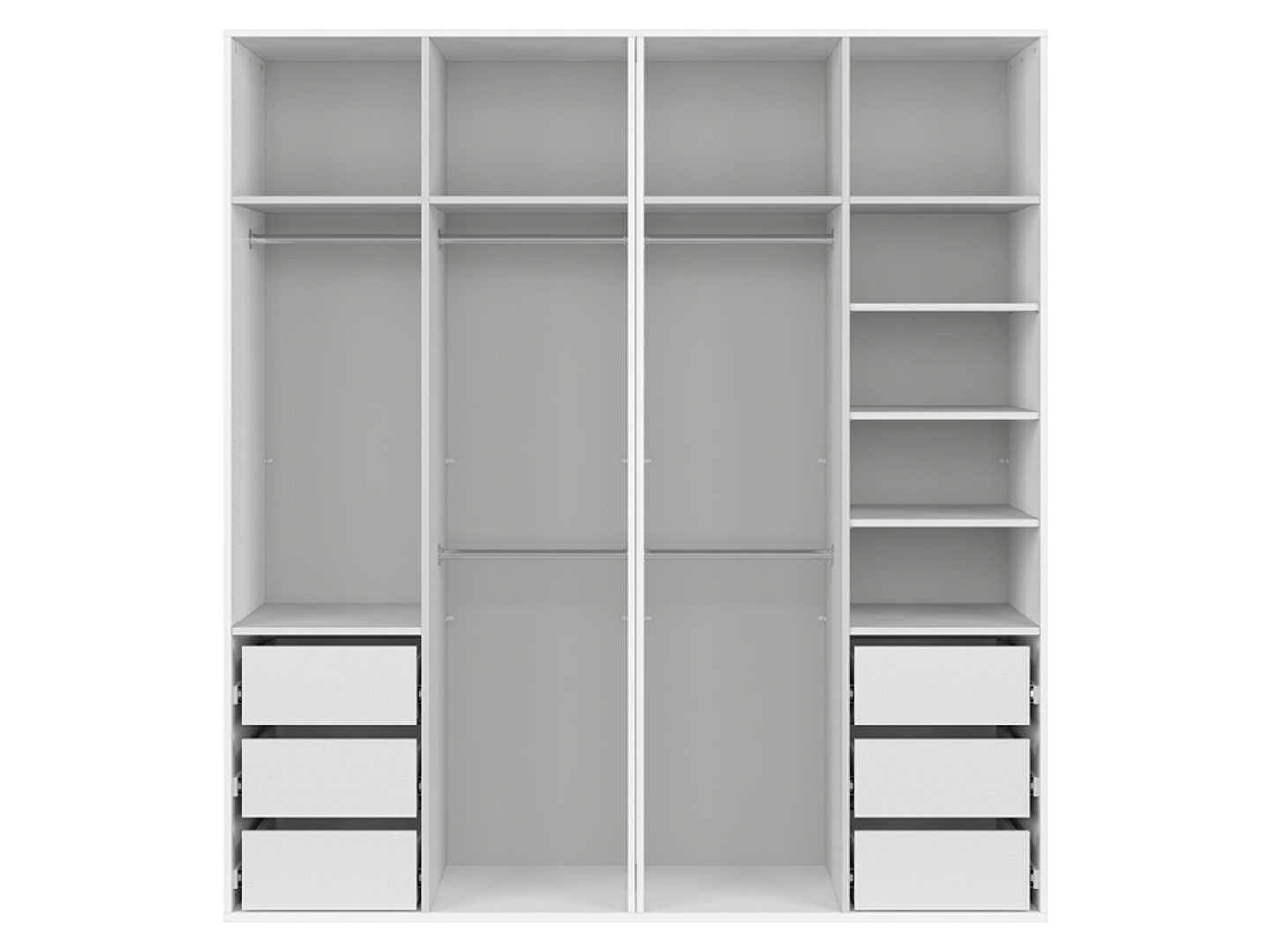 FLEX četru durvju skapis ar spoguli, 200 cm, balts/pelēks