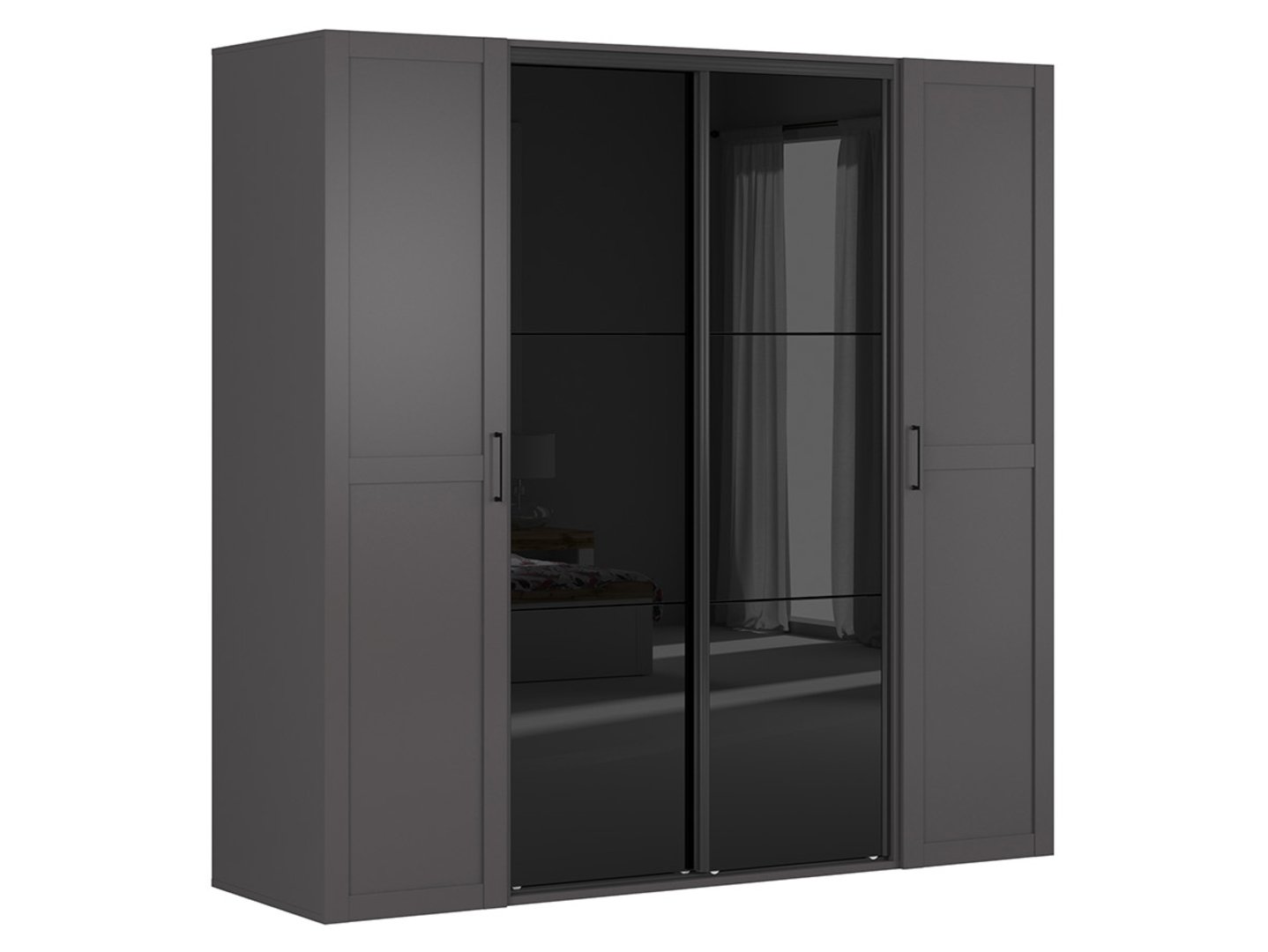 Četrdurvju skapis ar bīdāmiem spoguļiem FLEX 220 cm grafīta/spīdīgi melns