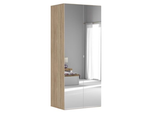 FLEX 100 cm divu durvju skapis ar spoguli, Sonoma ozols