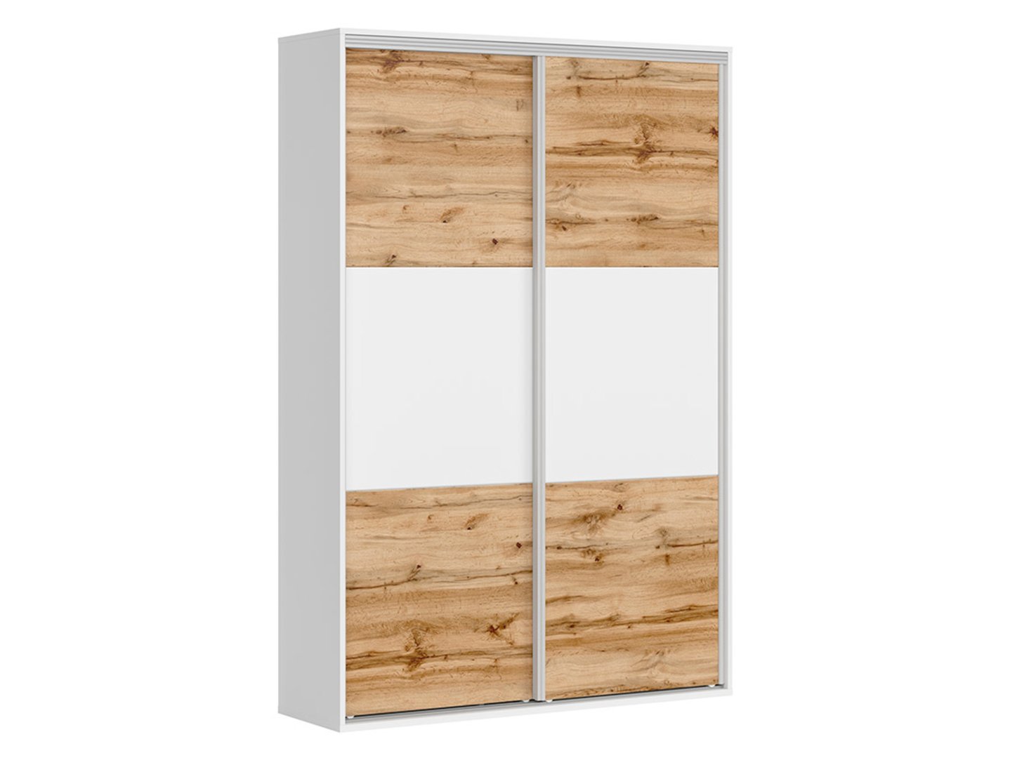 FLEX skapis ar bīdāmām durvīm, 150 cm, balta/Wotan ozols — изображение 4