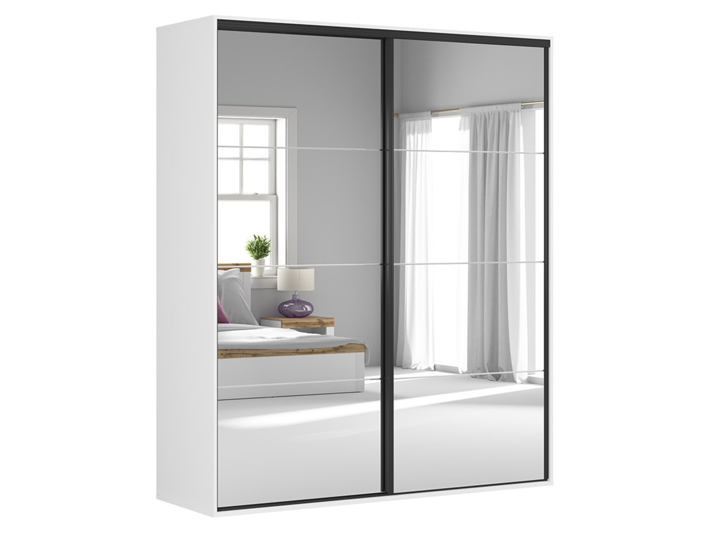 Skapis ar bīdāmām durvīm un spoguļiem FLEX 200 cm balts/pelēks