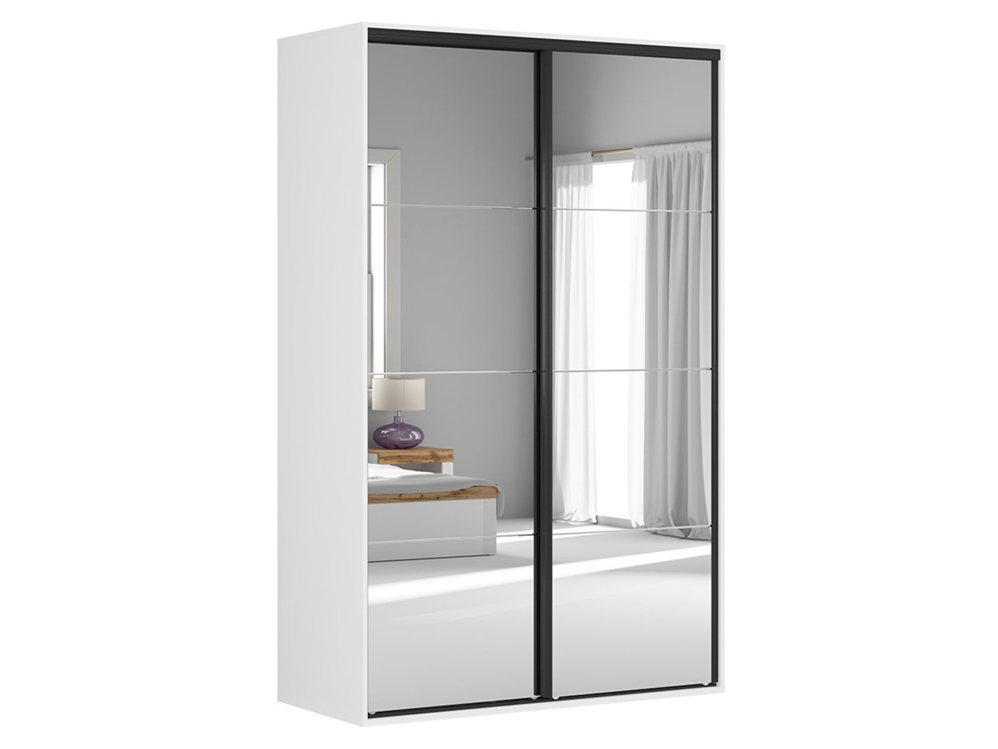 Skapis ar bīdāmām durvīm un spoguļiem FLEX 150 cm balts/pelēks