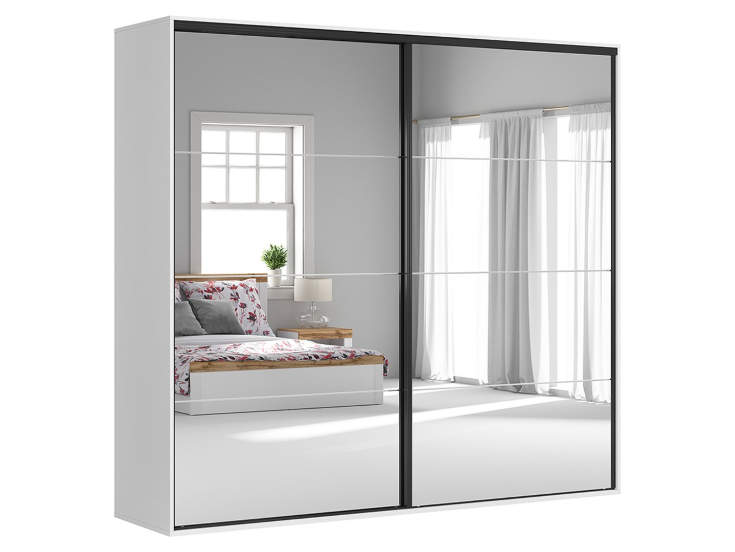 Skapis ar bīdāmām durvīm un spoguļiem FLEX 260 cm balts/pelēks
