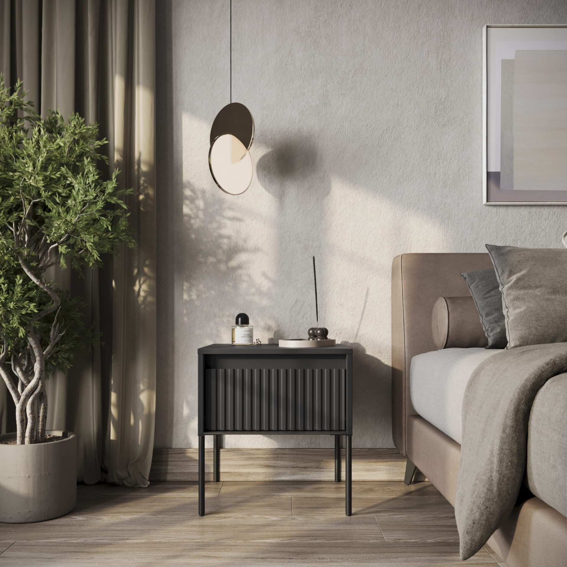 TREND 10 daļu frēzētu naktsgaldiņu komplekts | Melns, melnas kājas — изображение 4