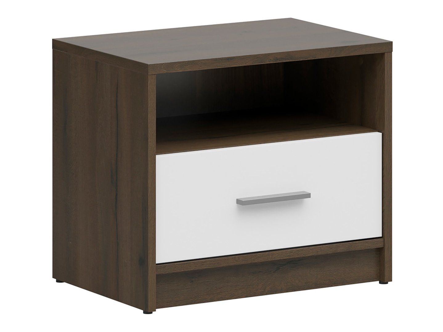 NEPO PLUS naktsskapītis ar atvilktni un plauktu, 49 cm, cēls ozols/balts