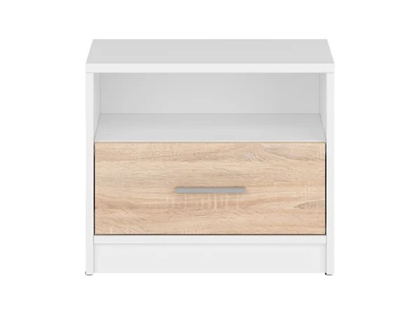 NEPO PLUS naktsskapītis ar atvilktni, 49,5 cm, balts/sonoma ozols — 2 attēls