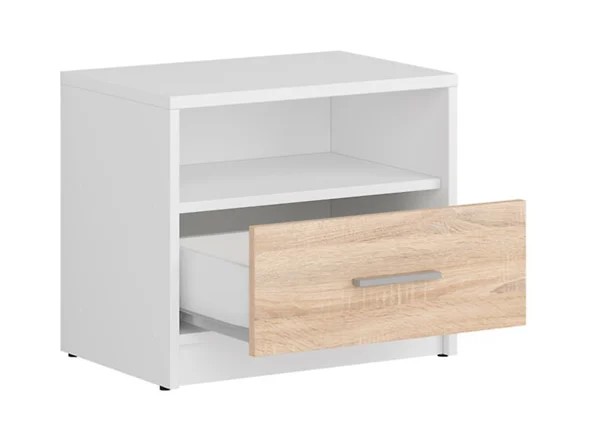 NEPO PLUS naktsskapītis ar atvilktni, 49,5 cm, balts/sonoma ozols — 3 attēls