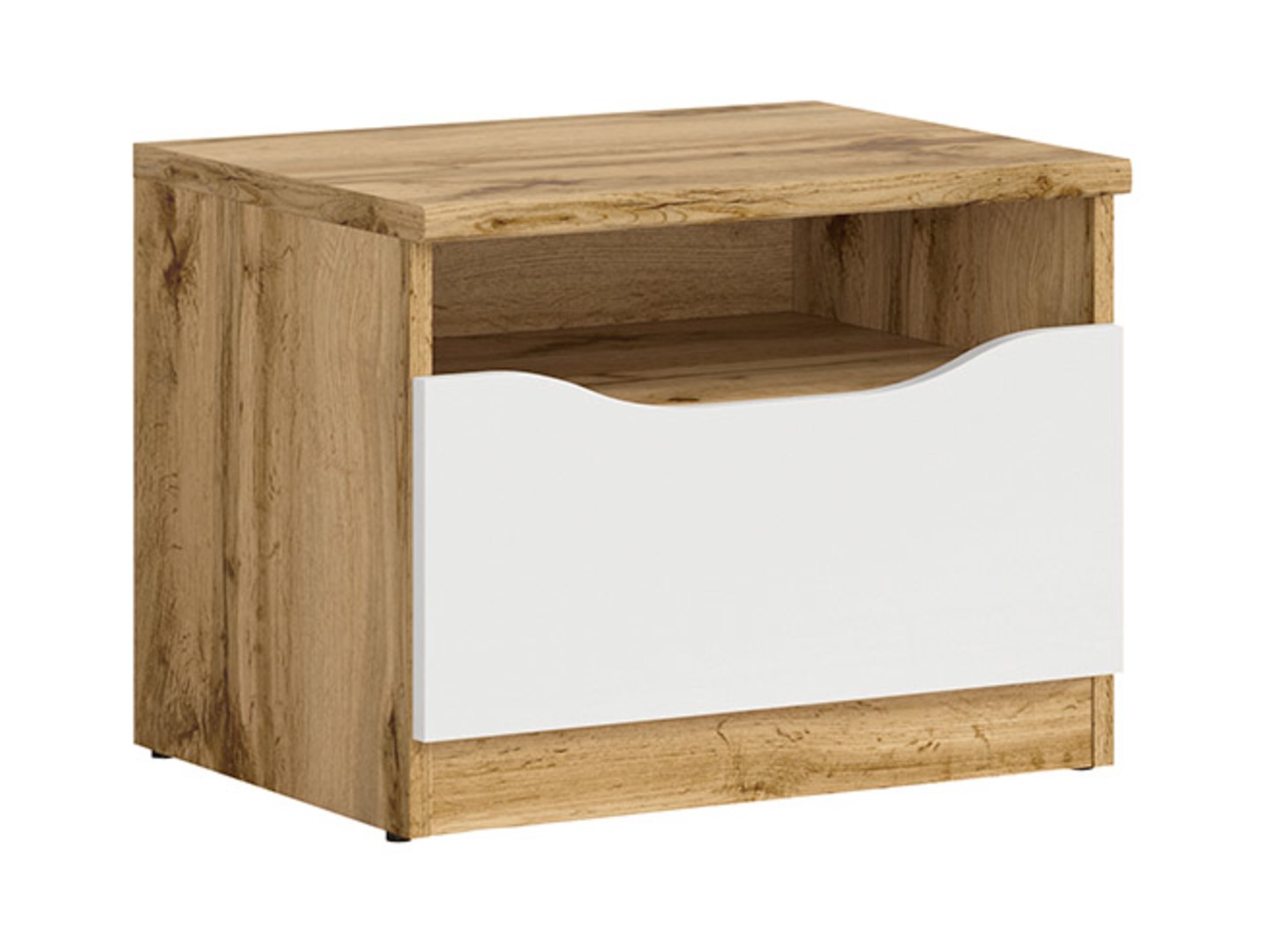 NUIS naktsskapītis ar atvilktni, 50 cm, Wotan ozols/spīdīgi balts