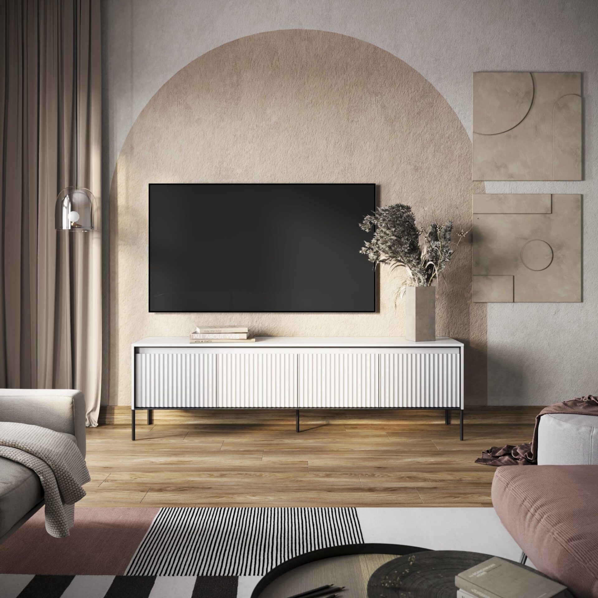 TV skapītis ar rievām TREND 06, baltas/melnas kājas — изображение 2