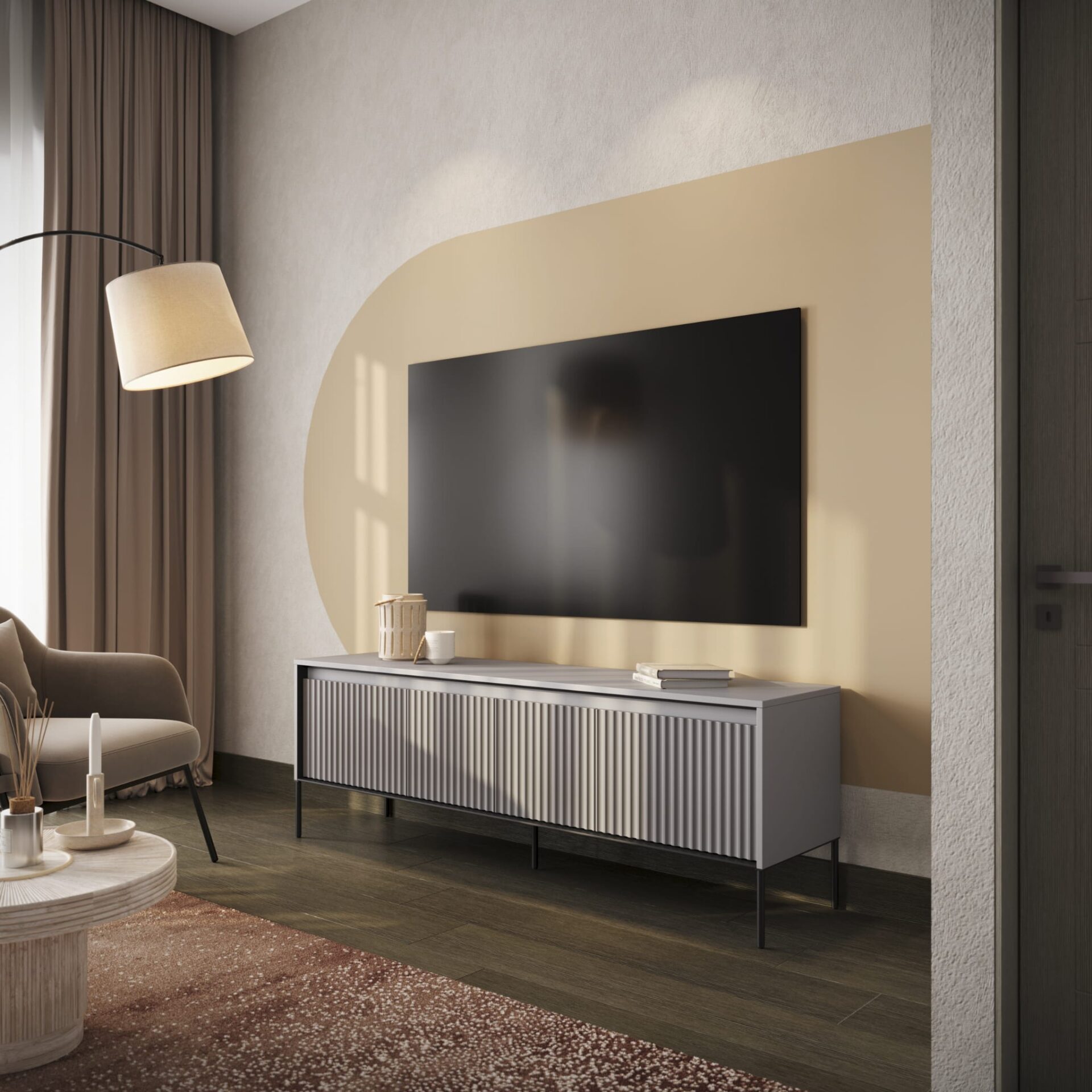 Frēzēta TV skapīte TREND 05 pelēkas/melnas kājas — изображение 2