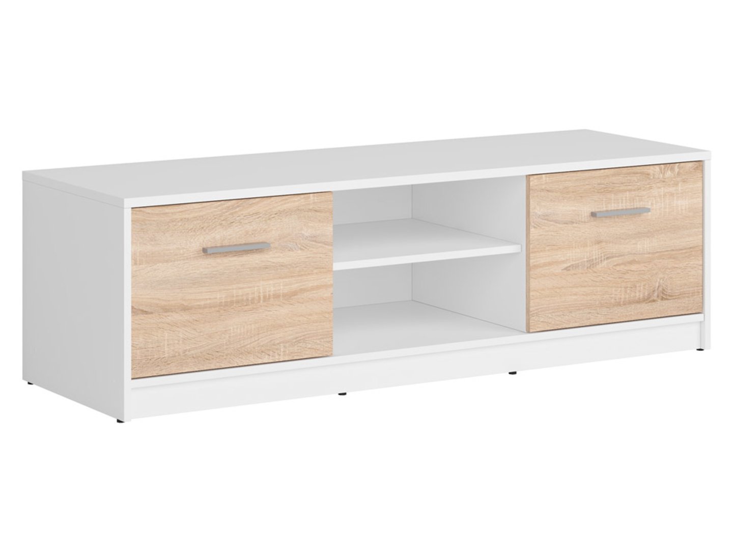 NEPO PLUS divu durvju TV skapis, 138,5 cm, balts/sonoma ozols