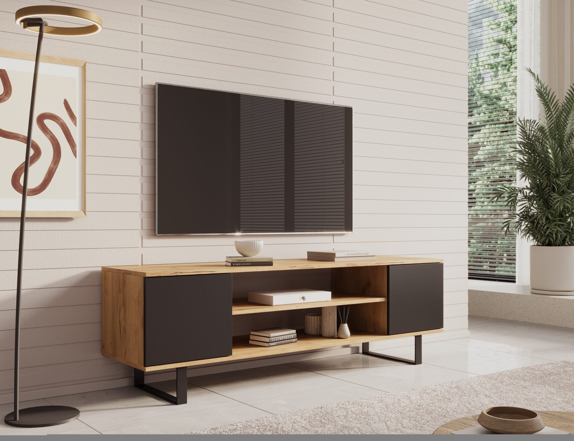 Lofter TV skapis, 155 cm, ozols/melns, ADRK — изображение 2