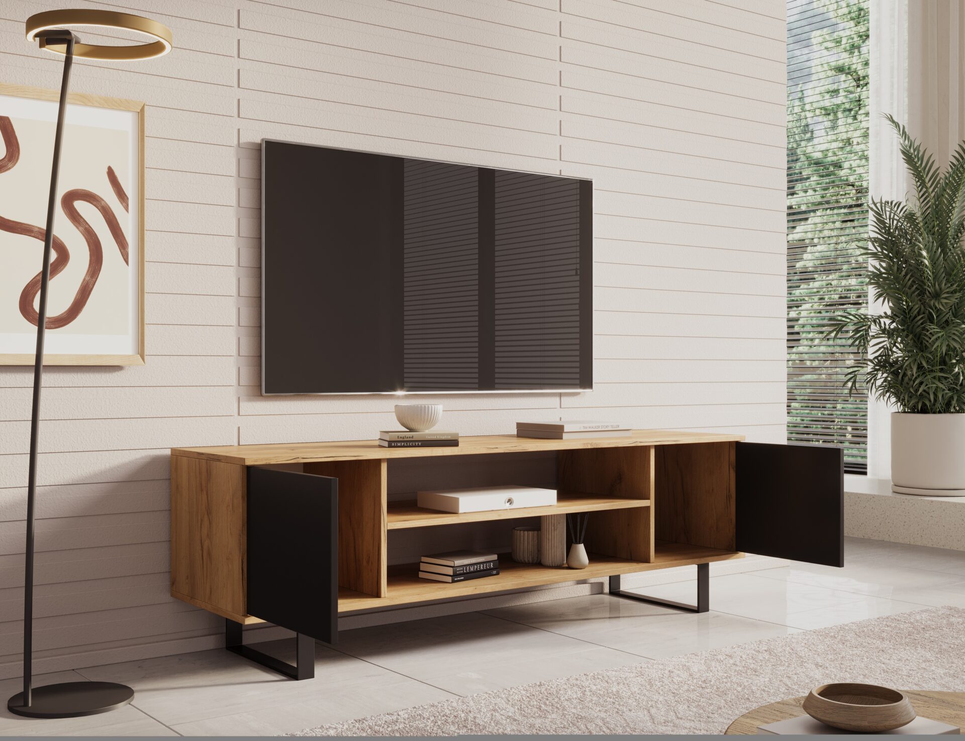 Lofter TV skapis, 155 cm, ozols/melns, ADRK — изображение 3