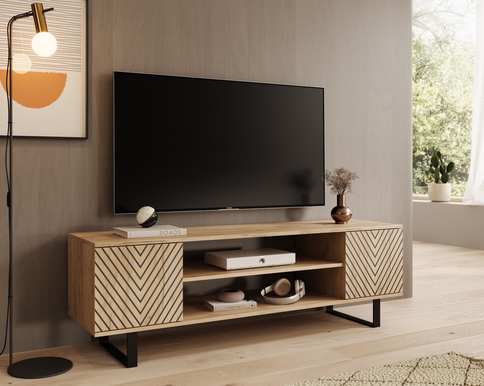 Lorello "Herringbone" TV skapītis, 155 cm, ozolkoka krāsā, ADRK — изображение 2