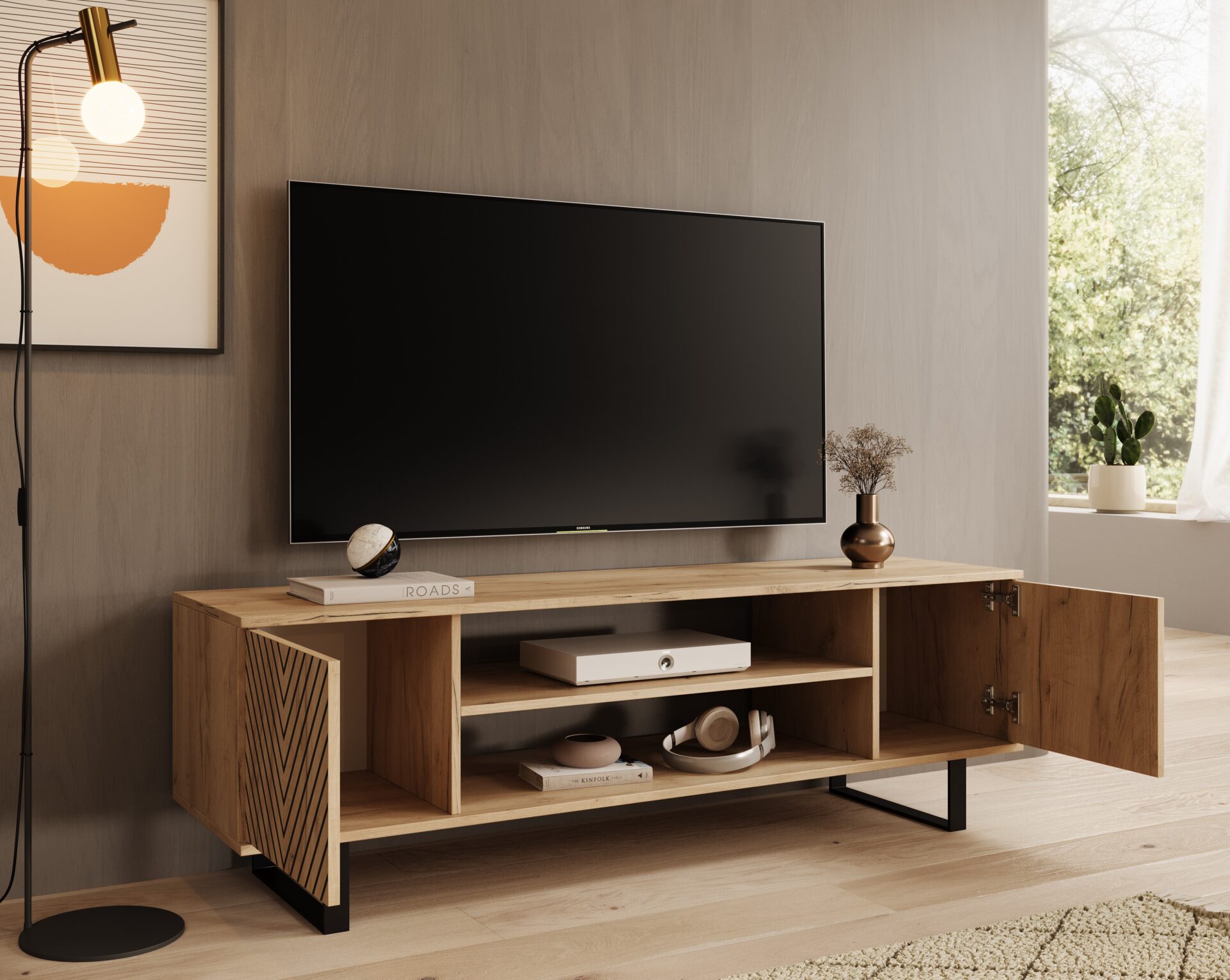 Lorello "Herringbone" TV skapītis, 155 cm, ozolkoka krāsā, ADRK — изображение 3