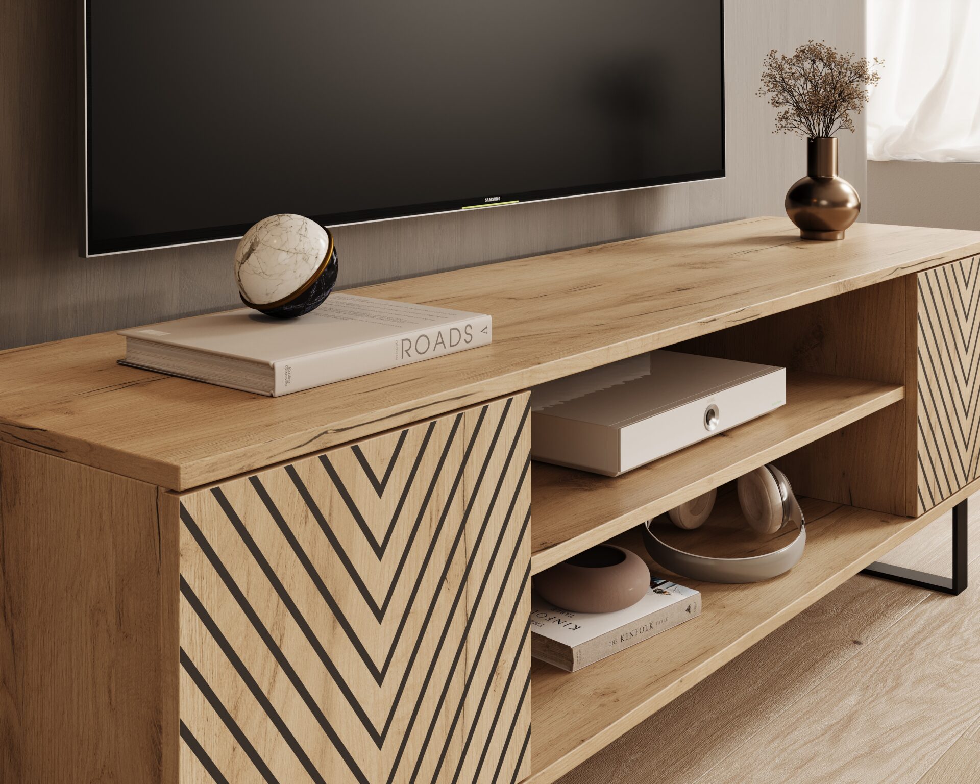 Lorello "Herringbone" TV skapītis, 155 cm, ozolkoka krāsā, ADRK — изображение 4