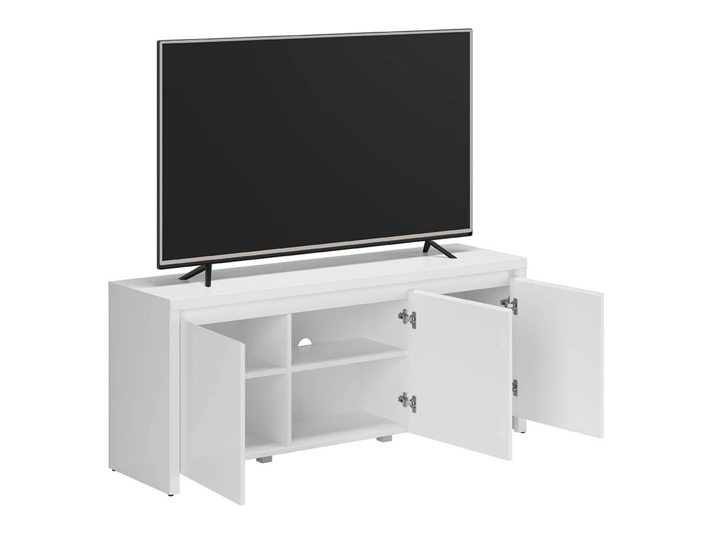 LARIOS trīsdurvju TV skapis, 143 cm, balts/spīdīgi balts