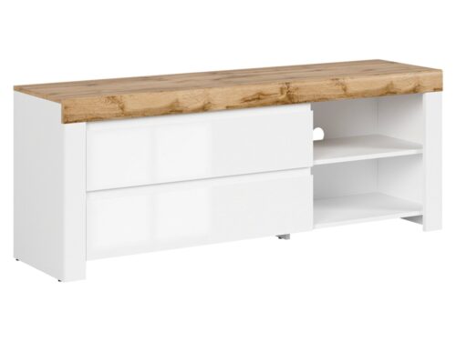 HOLTEN TV skapītis ar divām atvilktnēm, 156 cm, balts/Wotan ozols