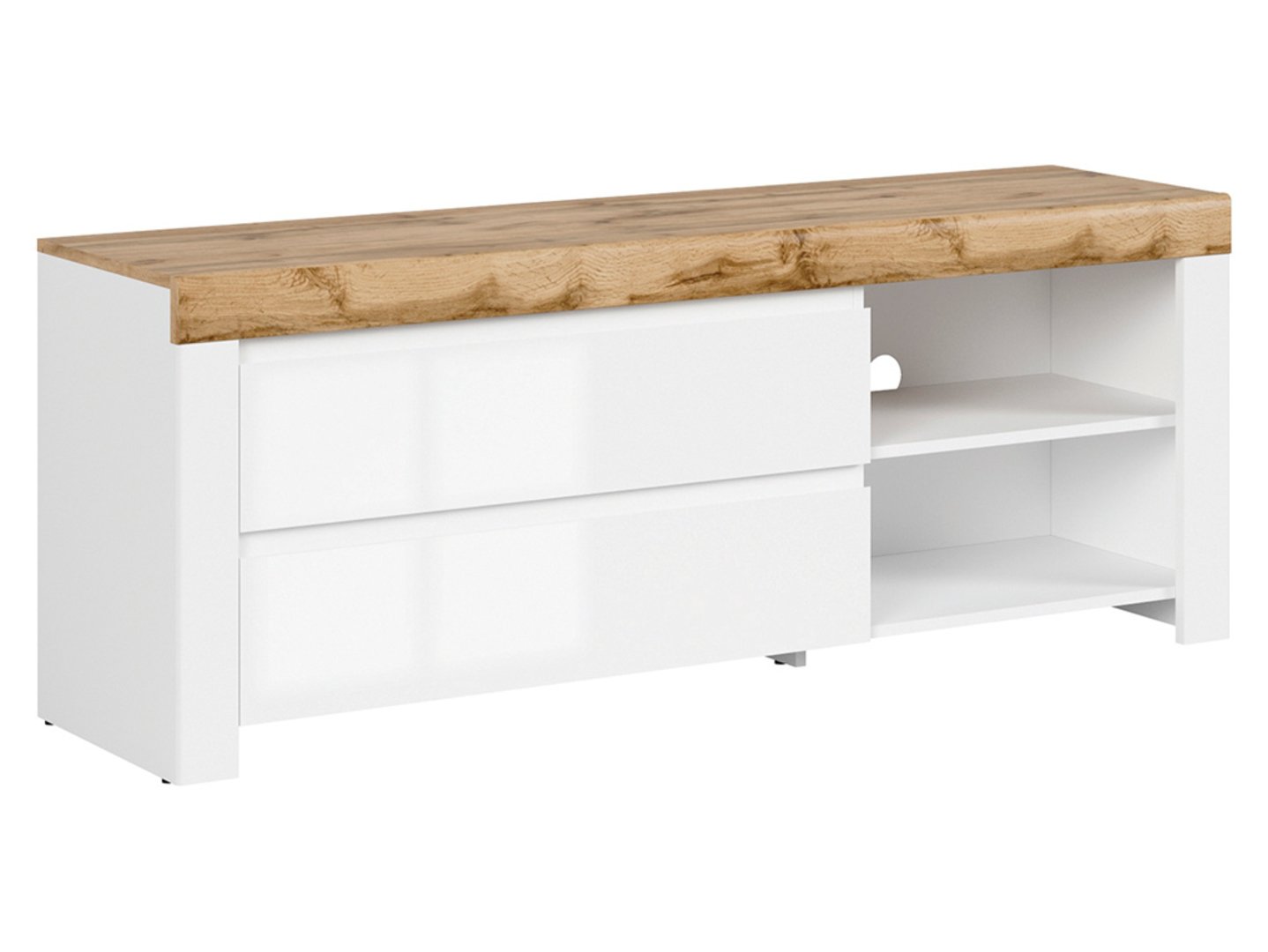 HOLTEN TV skapītis ar divām atvilktnēm, 156 cm, balts/Wotan ozols