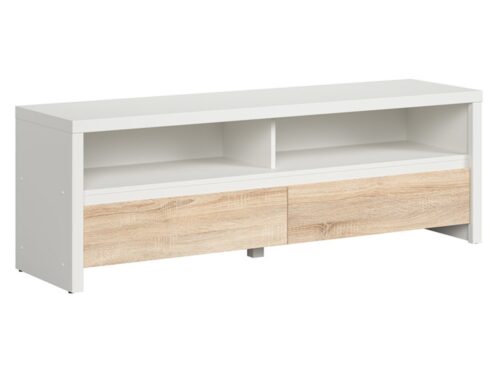 TV skapītis ar divām atvilktnēm KASPIAN 143.5 cm baltā/sonoma ozolkoka krāsā