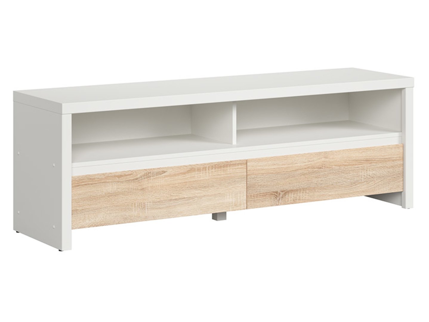 TV skapītis ar divām atvilktnēm KASPIAN 143.5 cm baltā/sonoma ozolkoka krāsā