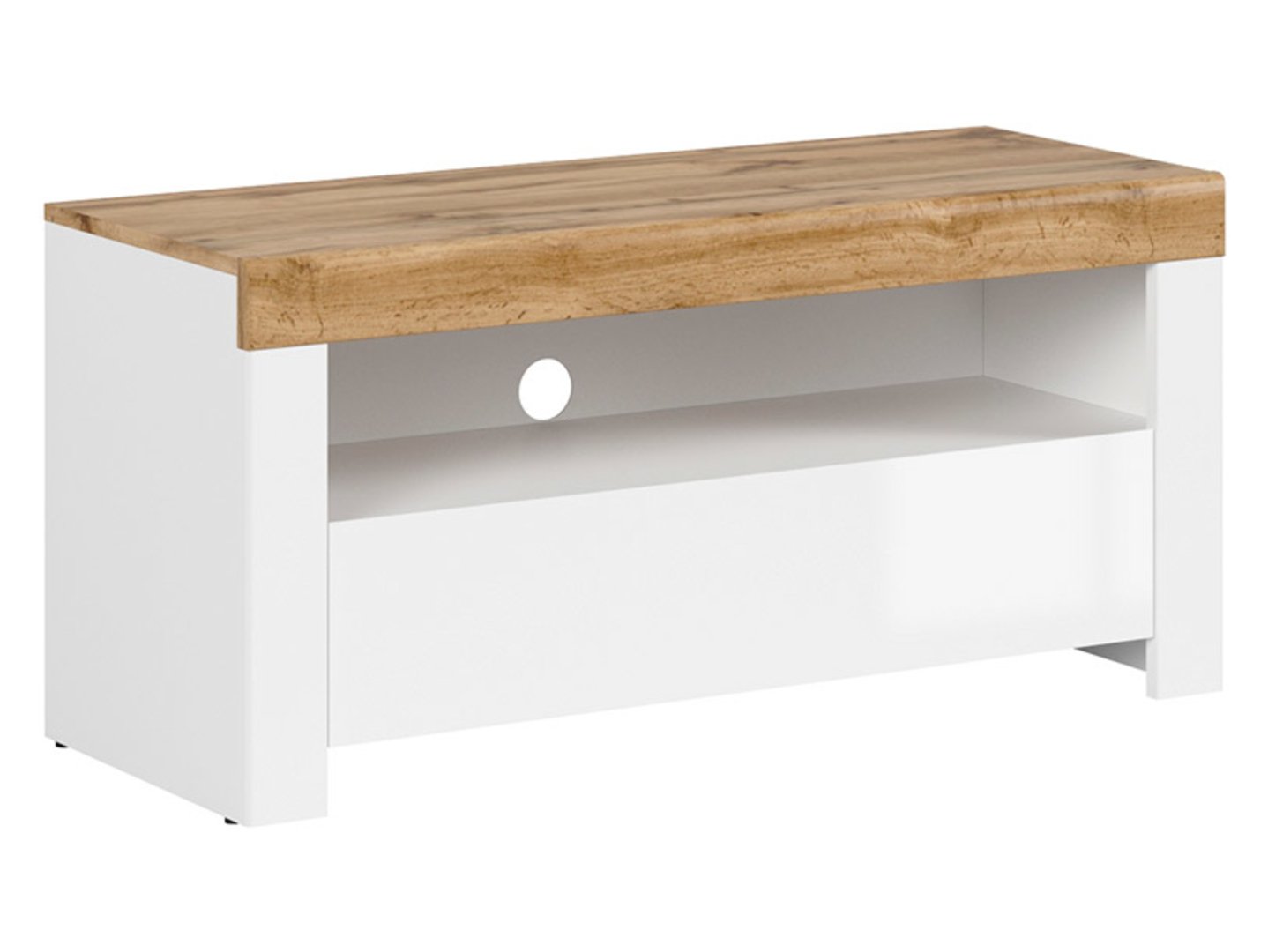 HOLTEN TV skapītis ar atvilktni, 106 cm, balts/Wotan ozols
