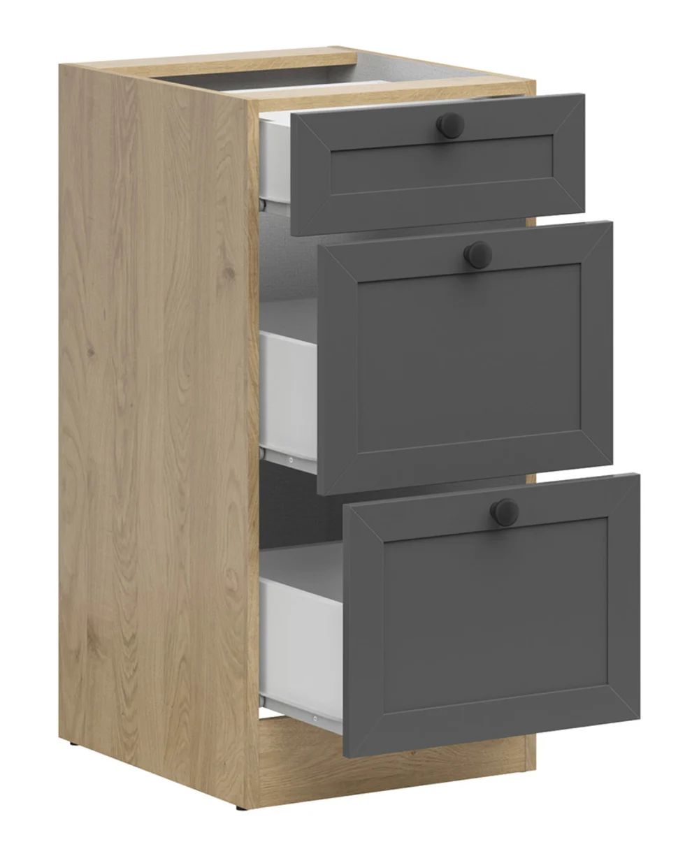 Stāvskapis ar trim atvilktnēm 40x86 cm JUNONA LINE Bernstein ozols/grafīts — изображение 3