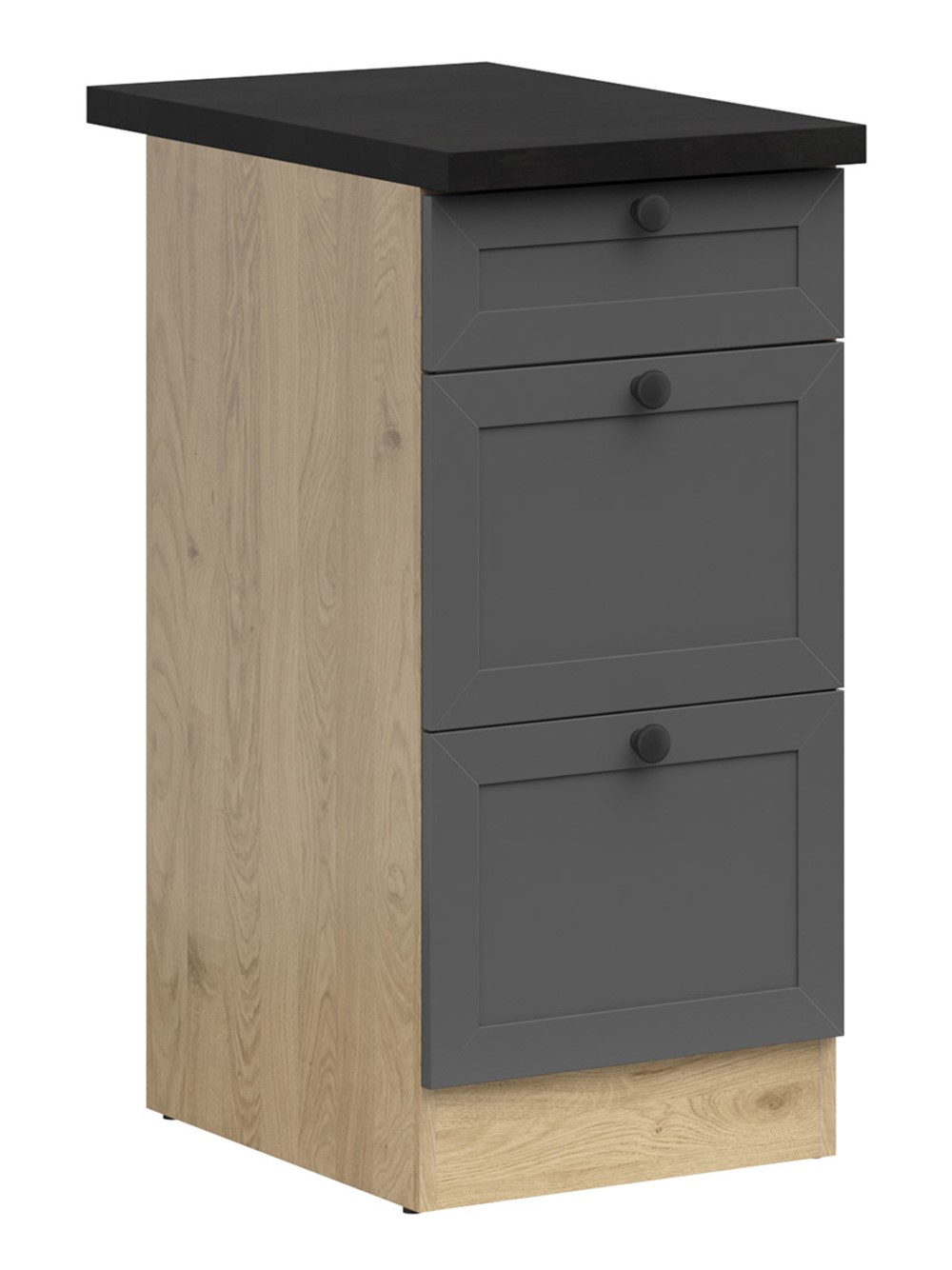 Stāvskapis ar trim atvilktnēm un galda virsmu 40x86 cm JUNONA LINE Bernstein ozols/grafīts