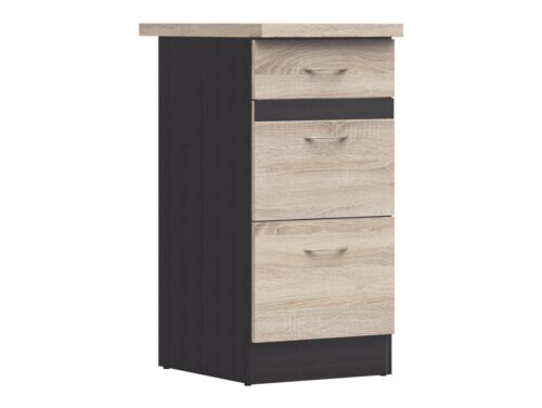 Grīdas skapis ar trim atvilktnēm un galda virsmu, 40×86 cm, JUNONA LINE, venge/sonoma ozols