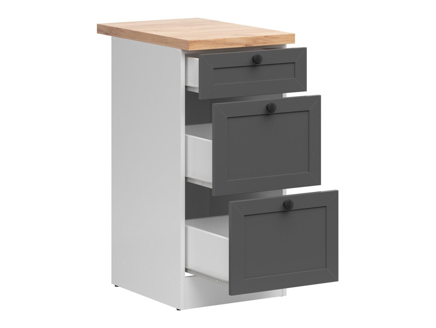 Brīvstāvošs skapis ar trim atvilktnēm un galda virsmu 40x86 cm JUNONA LINE baltā/grafīta krāsā — изображение 3