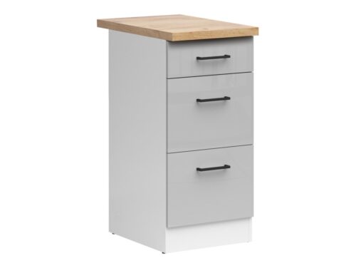 Brīvstāvošs skapis ar trim atvilktnēm un galda virsmu 40×86 cm JUNONA LINE balts/gaiši pelēks spīdīgs