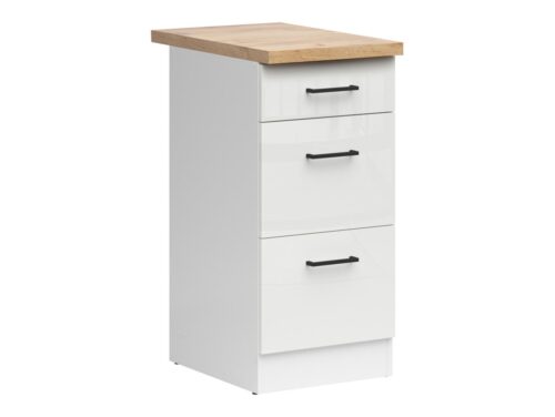 Brīvstāvošs skapis ar trim atvilktnēm un galda virsmu 40×86 cm JUNONA LINE baltā/krīta spīdīgā krāsā