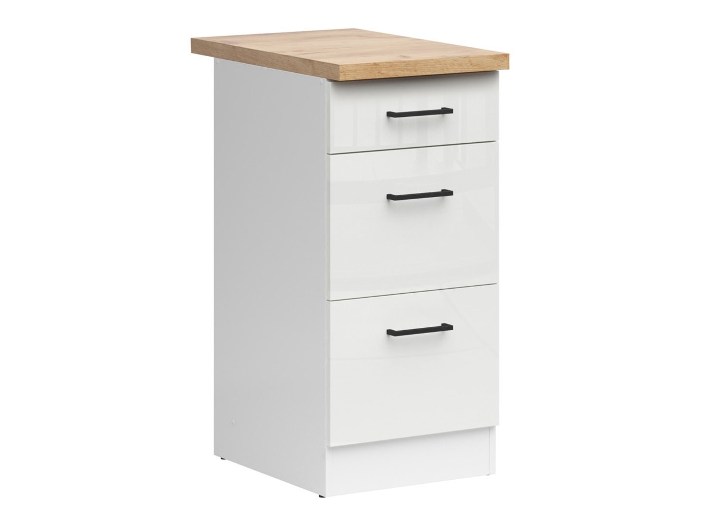 Brīvstāvošs skapis ar trim atvilktnēm un galda virsmu 40x86 cm JUNONA LINE baltā/krīta spīdīgā krāsā