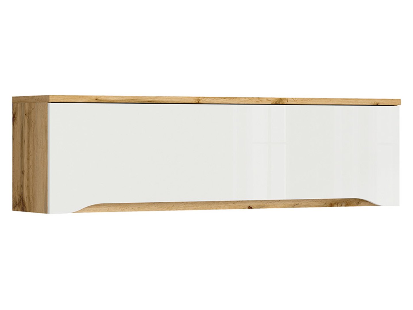 NUIS sienas skapis ar durvīm, 135 cm, Wotan ozols/spīdīgi balta krāsa