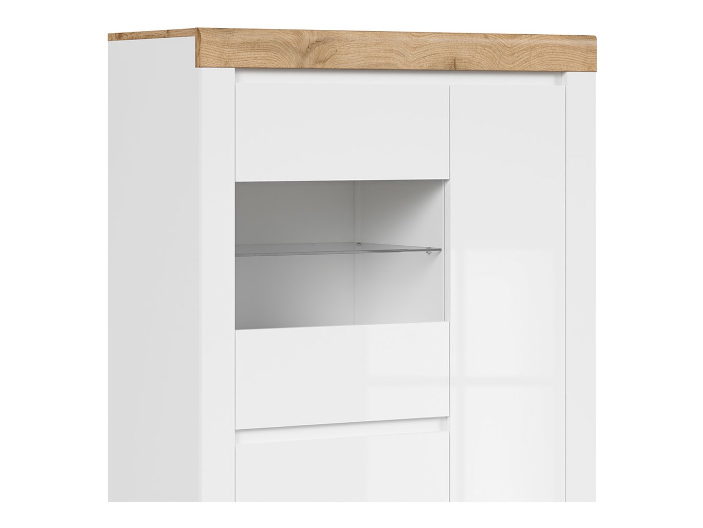 HOLTEN zems vitrīnas skapis ar 2 durvīm, 98 cm, balts/votan ozols — 4 attēls