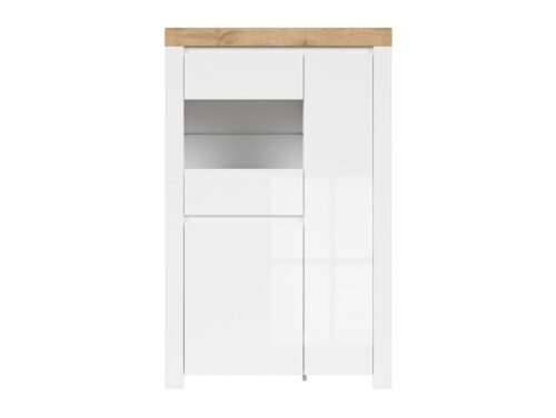 HOLTEN zems vitrīnas skapis ar 2 durvīm, 98 cm, balts/votan ozols